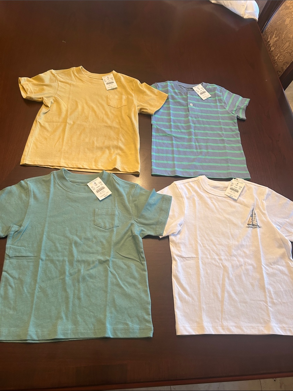 Crewcuts Short Sleeve Tee Pack - Yellow, Teal, White, Blue Stripe